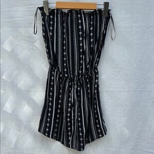 Divided Black and White Striped Shorts Romper